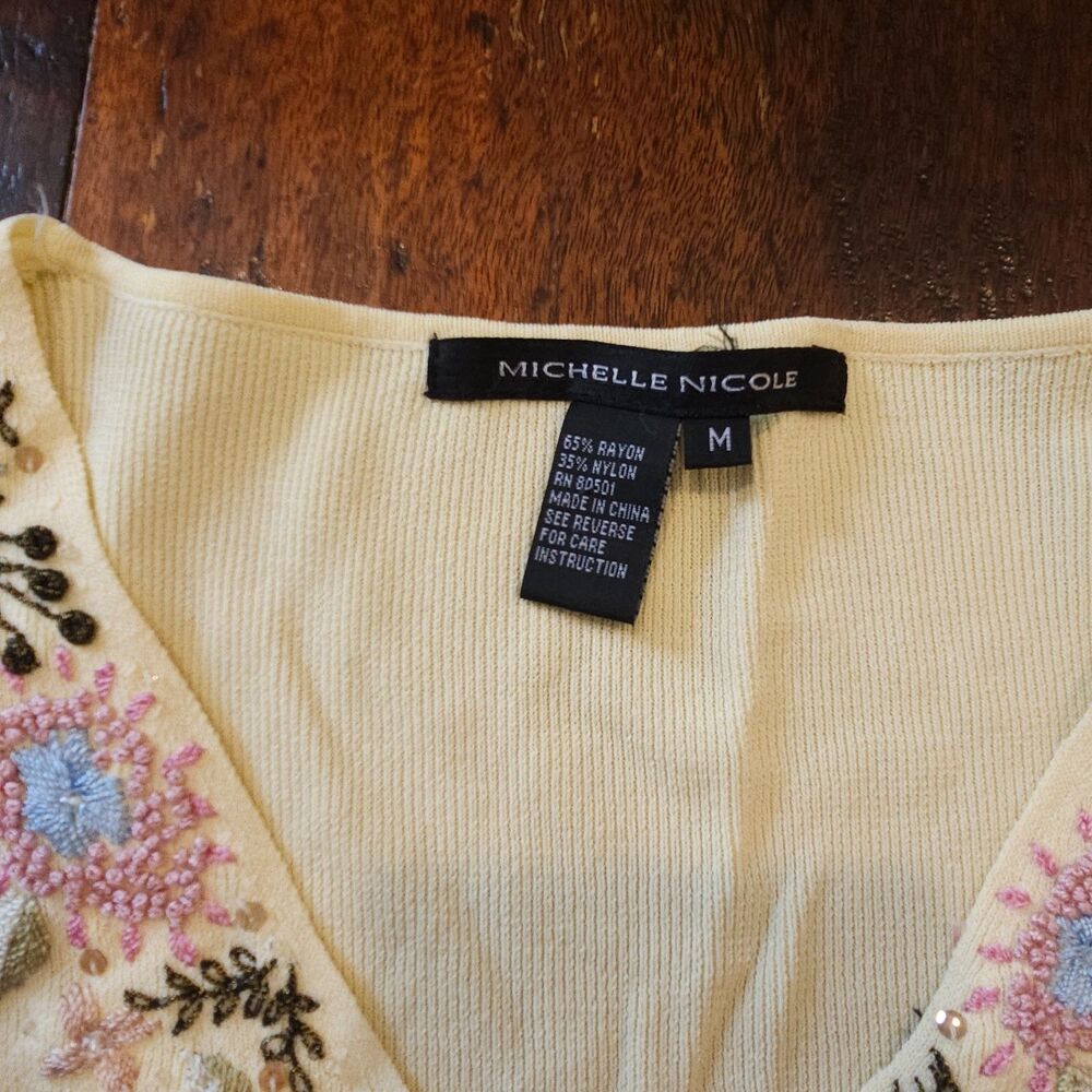 VINTAGE y2k floral embroidered beaded knit top boho cottage size m pastel fairy - Picture 2 of 8